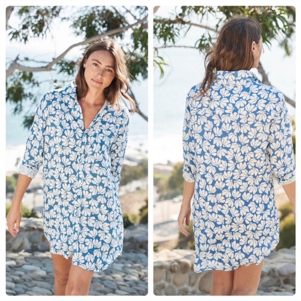 Frank & Eileen Blue and White Floral Shirt Dress NEW! Bought but never wore